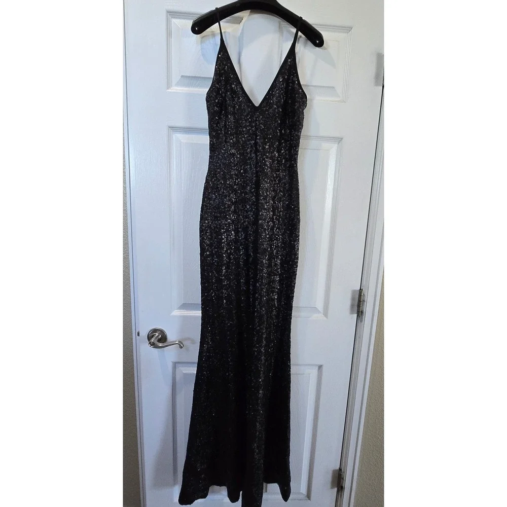 Dress The Population Black Sequin V-Neck Maxi Gown Dress S Made in USA - Picture 1 of 11